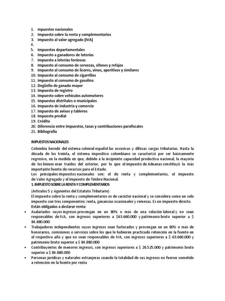 Impuestos en Colombia | PDF | Impuesto sobre la renta | Impuestos