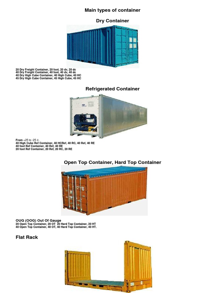Main Types of Container Dry Container OUG (OOG) Out of Gauge PDF Infrastructure