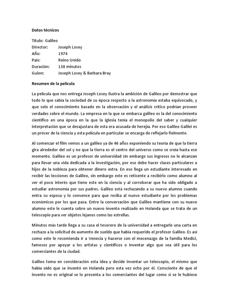 Informe de Película Galileo Galilei Galileo Galilei