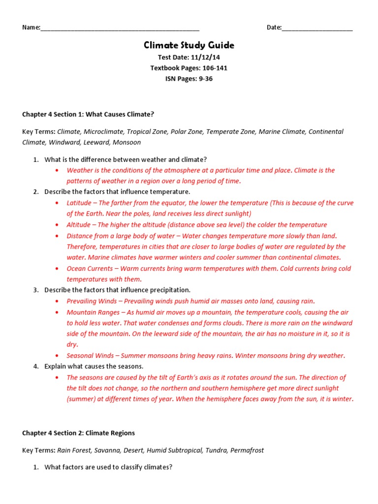 climate study guide answer key 2014 Climate Rain Prueba gratuita