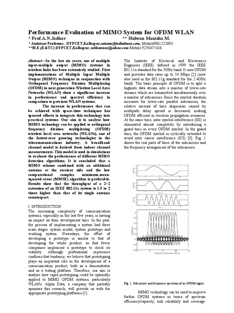 Performance Evaluation of MIMO System For OFDM WLAN | PDF