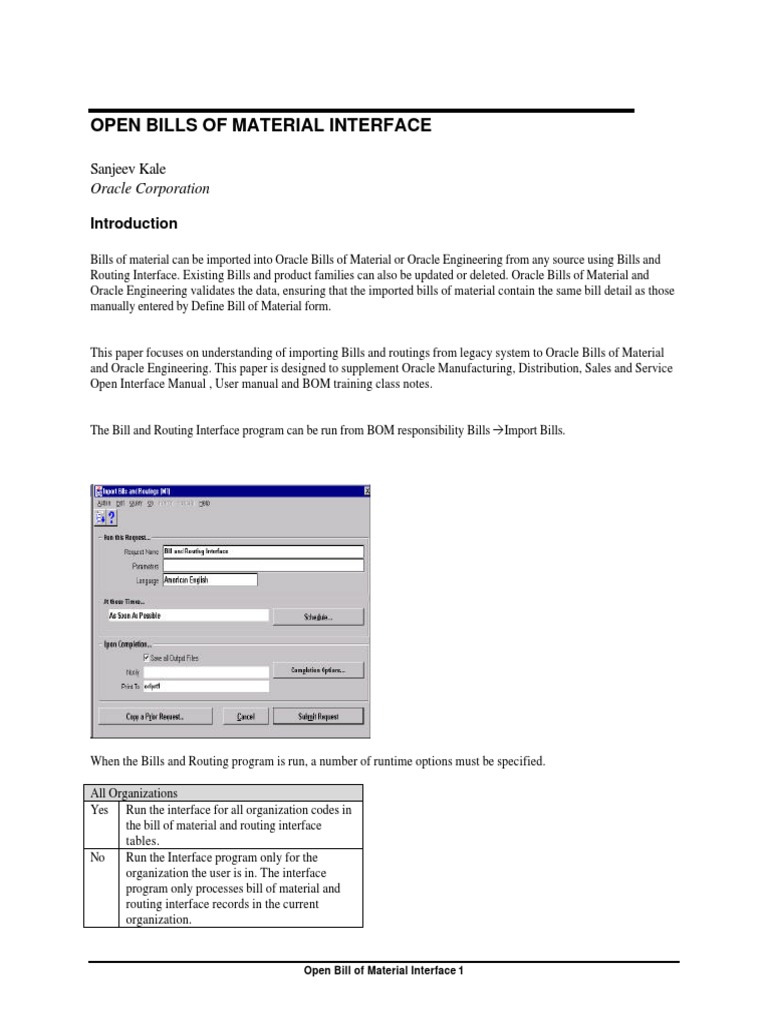 BOM Open Interface White Paper | PDF | Table (Database) | Oracle Database