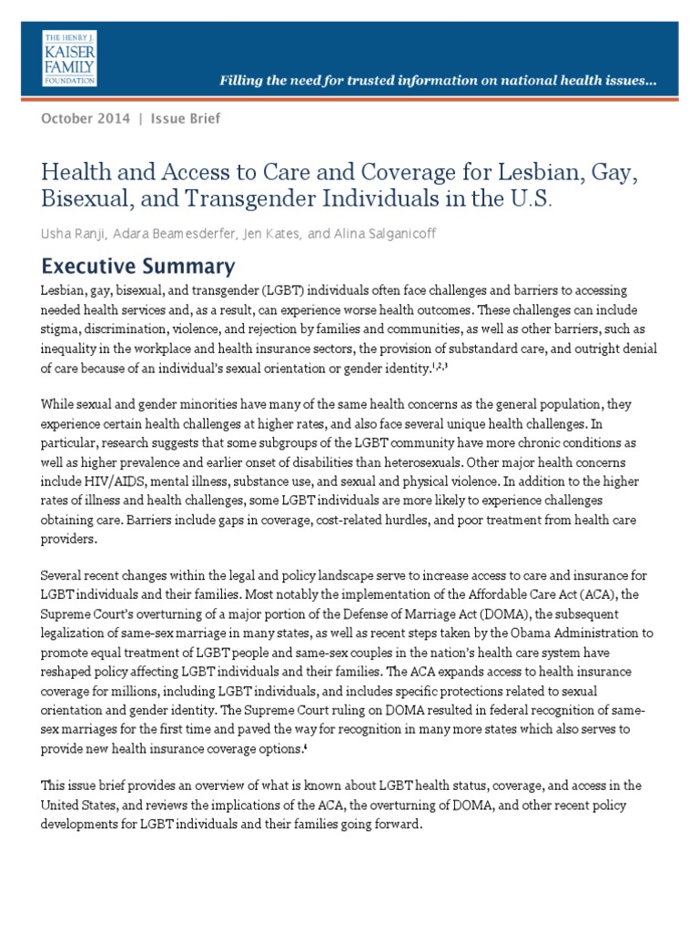 Health and Access To Care and Coverage For LGBT Individuals in The U S ...