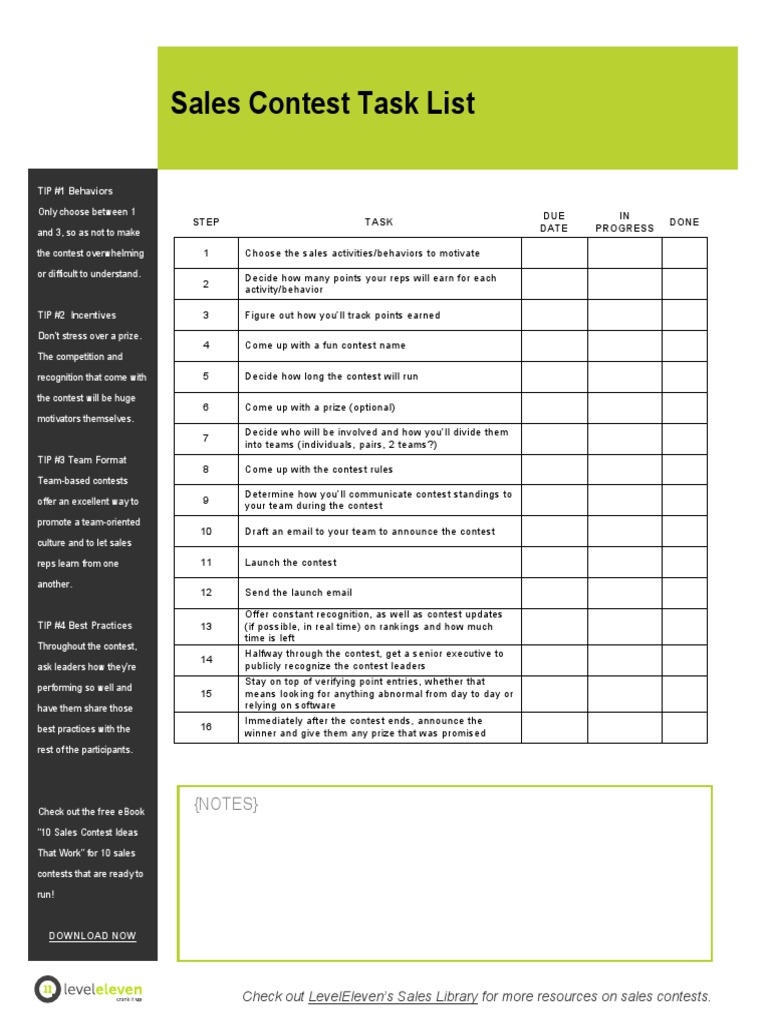 Sales Contest Task List | PDF