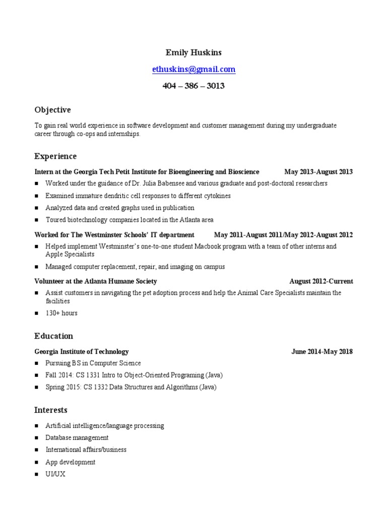 Software Development Internship Resume | PDF | Career & Growth