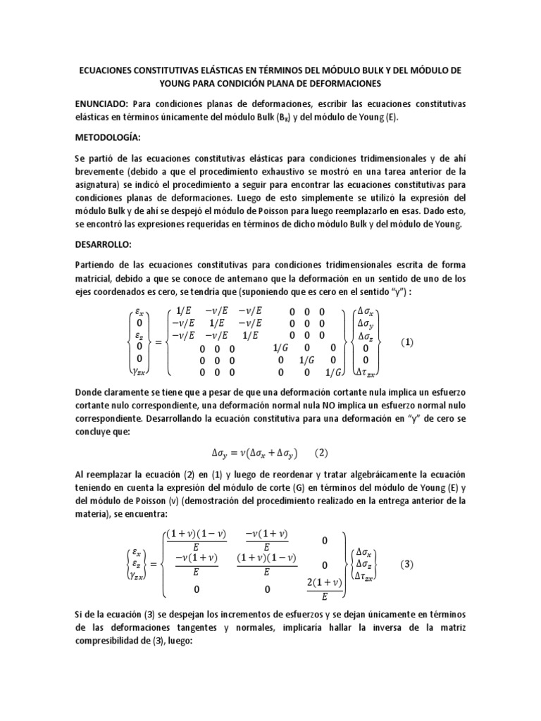 Modulo Bulk y E | PDF | Ecuaciones | Elasticidad (Física)