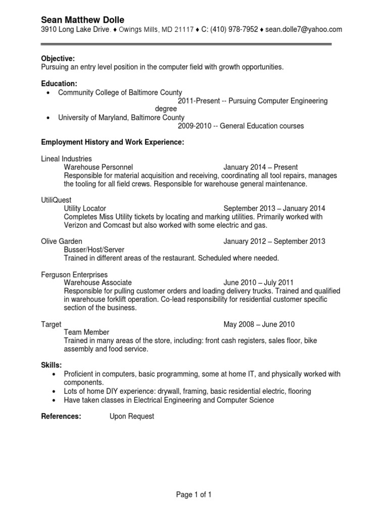 Entry-Level Computer Engineering Resume | PDF | Technology & Engineering