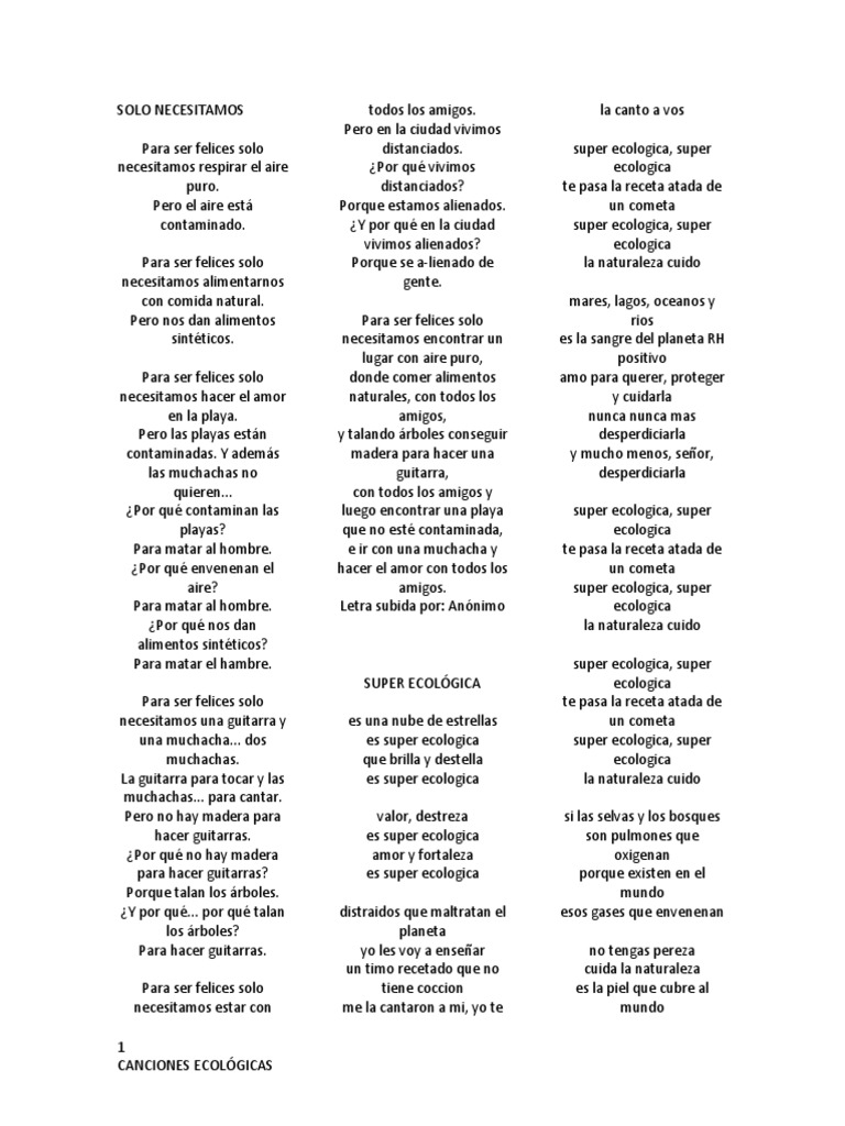 Canciones Ecológicas | PDF | Contaminación | Reggae