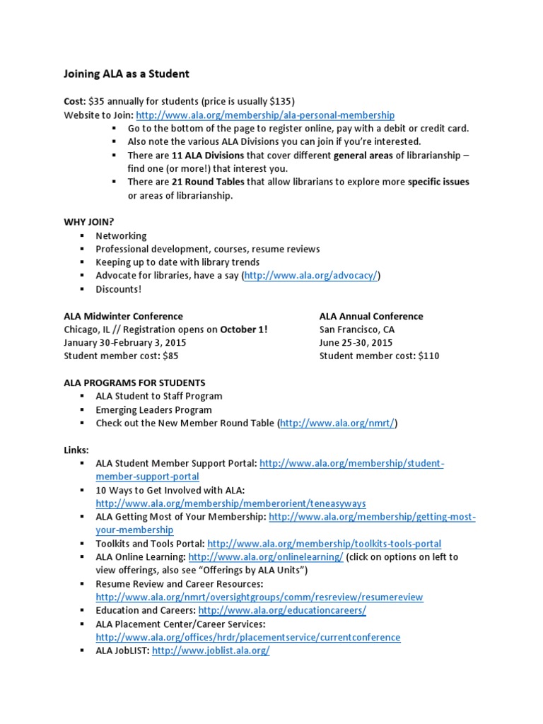 Join ALA as a Student Member Today | PDF