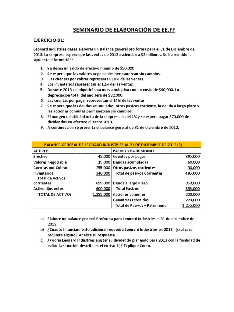 Ejercicios de Finanzas Pro Forma | PDF | Compartir (Finanzas) | Estado ...