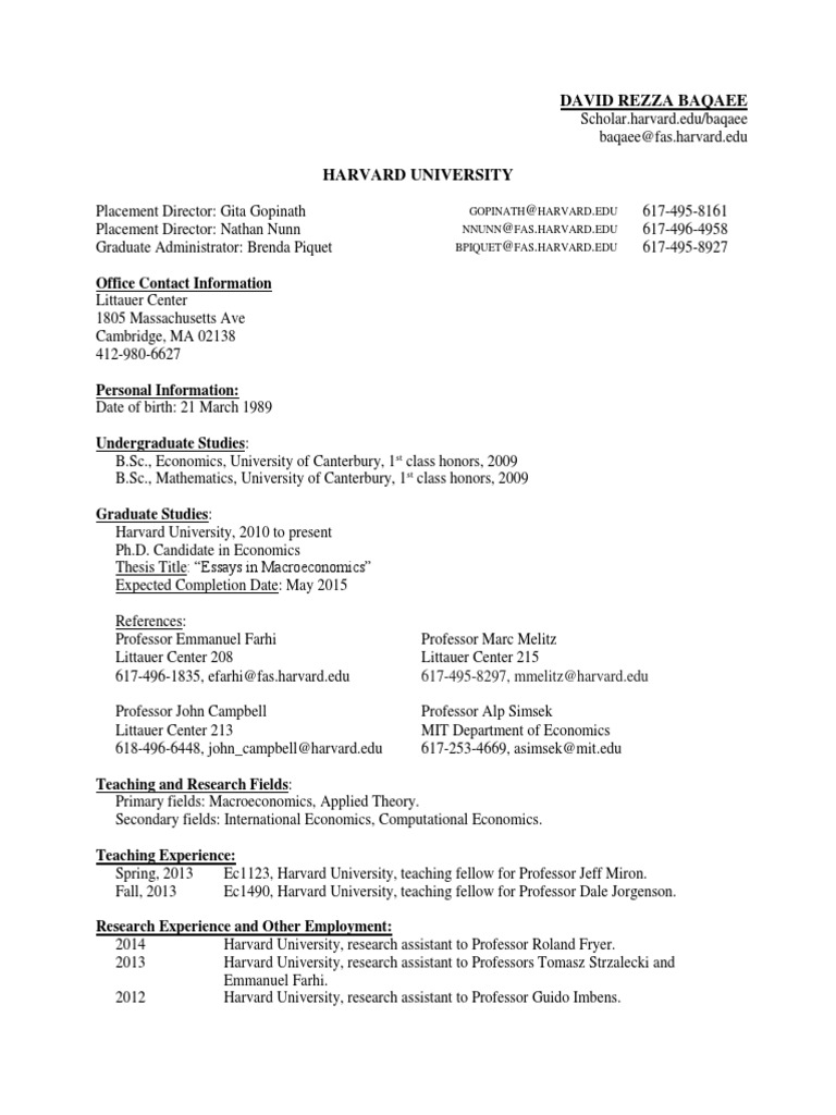 Harvard Economics PhD Candidates | PDF | Labour Economics | Joint Venture