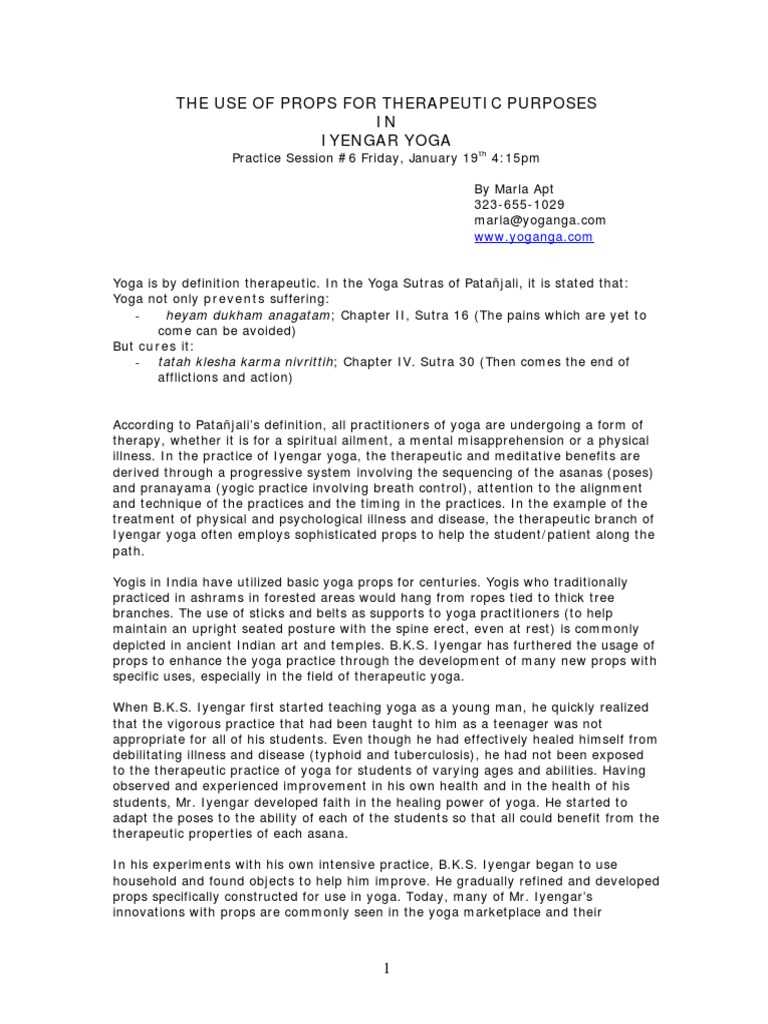 The Use of Props For Theraputic Purposes in Iyengar Yoga, PDF, Yoga