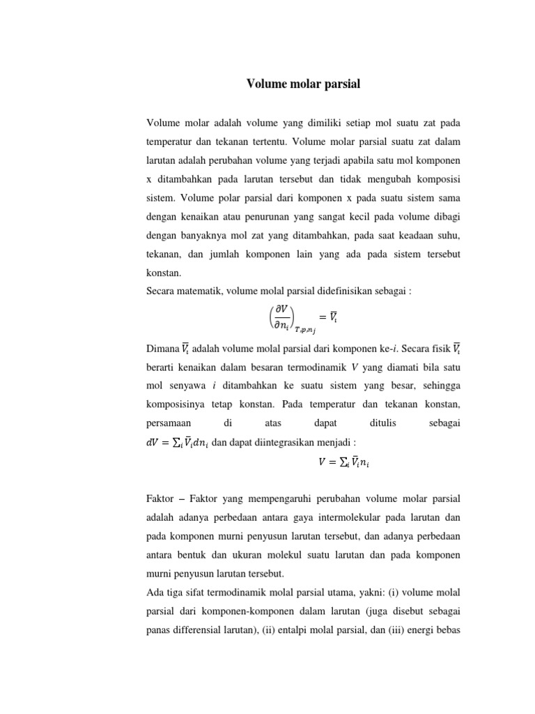 Volume Molar Parsial