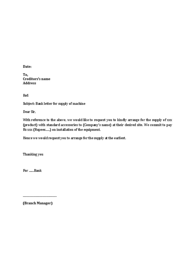 Bank Request for Machine Supply | PDF