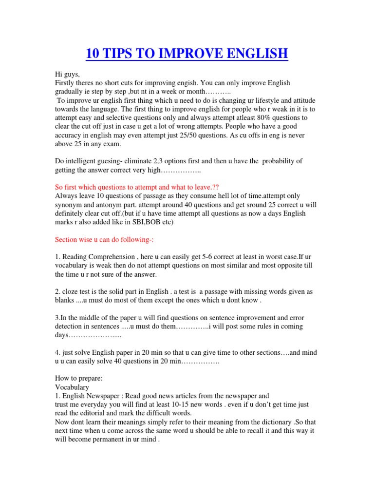 10 Tips To Improve English: So First Which Questions To Attempt and ...