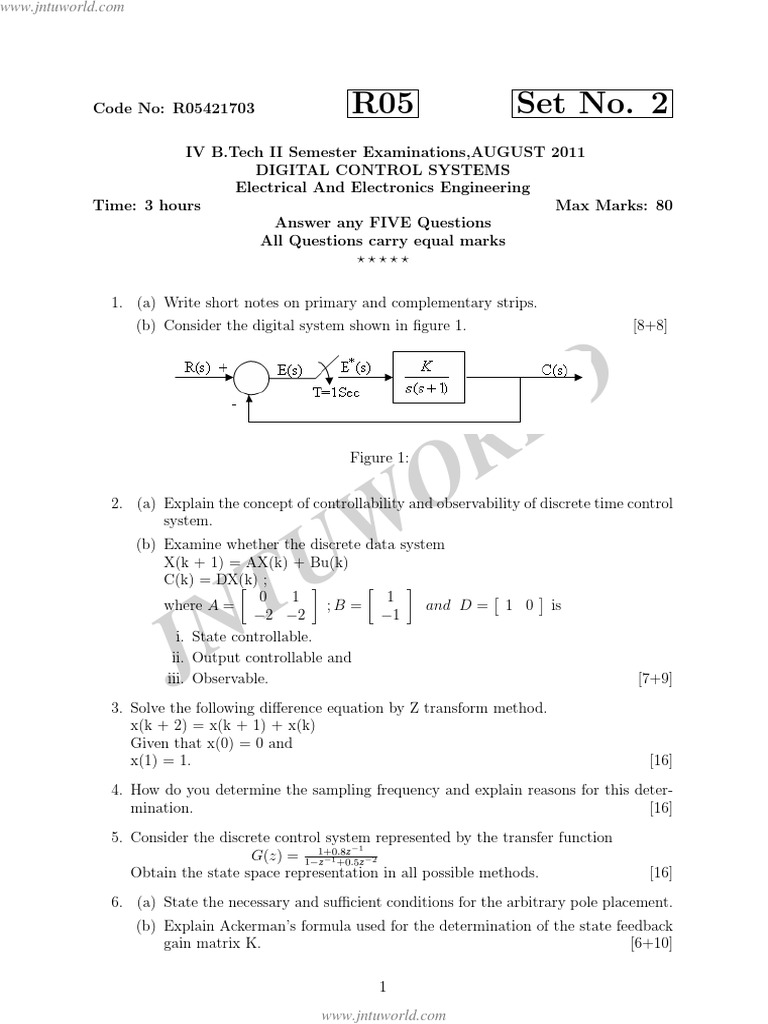 Digital Control Systems Exam Questions | PDF | Control Theory ...