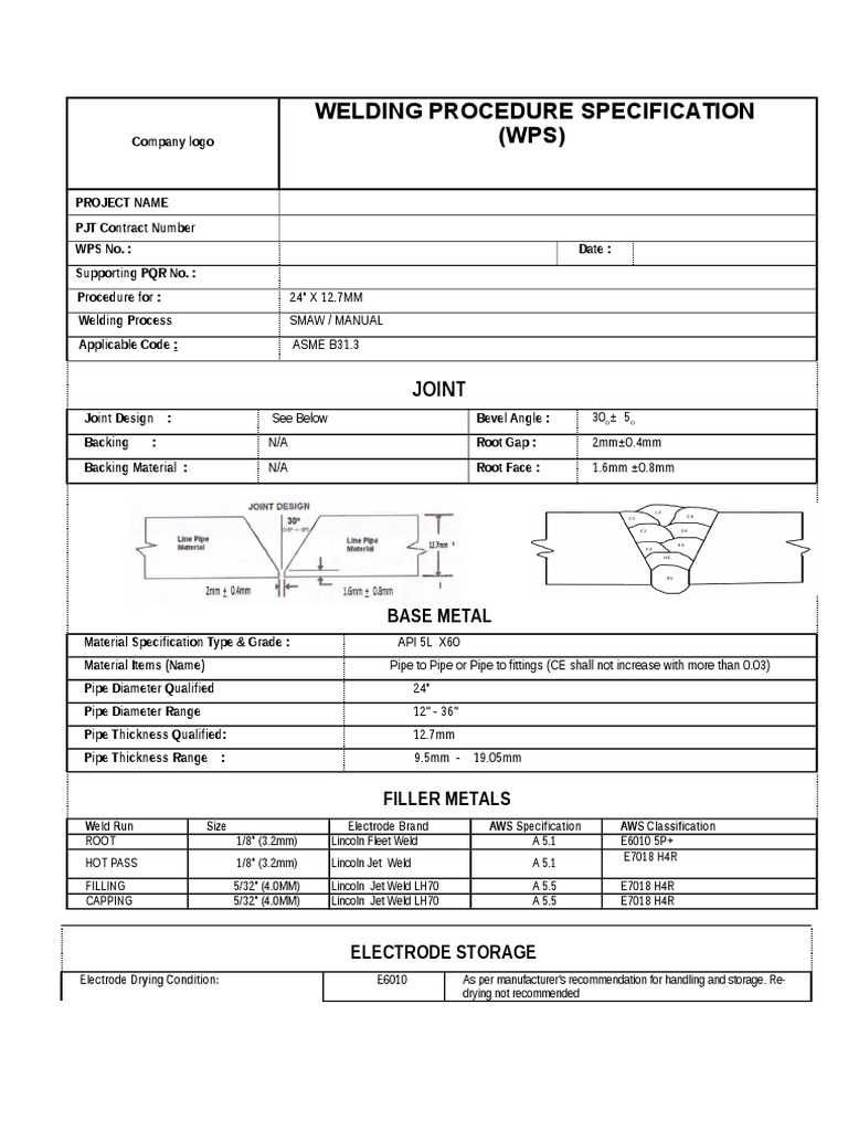 Welding Procedure Specification For 24'' Pipe