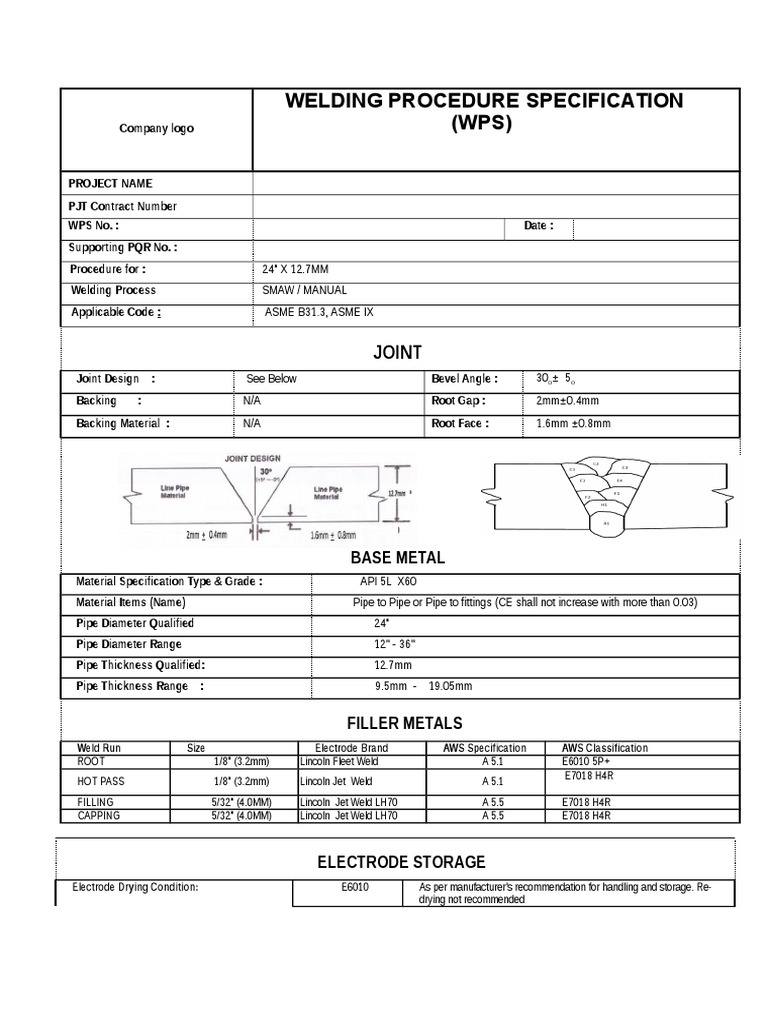 Welding Procedure Specification For 24 Pipe