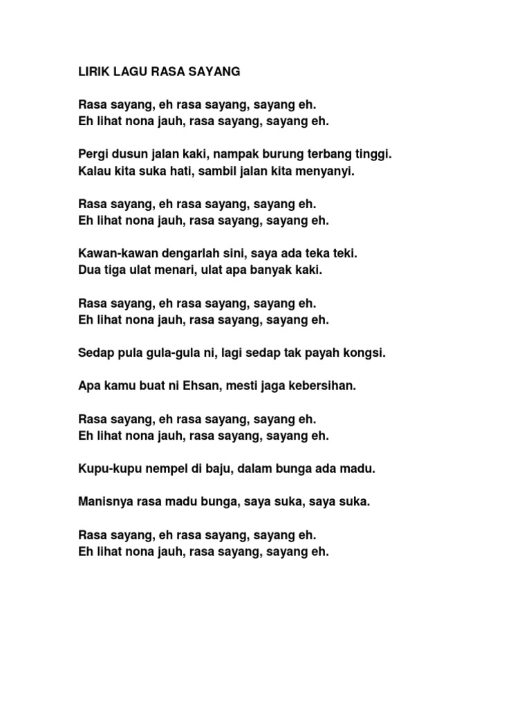 Lirik Lagu Rasa Sayang Pdf
