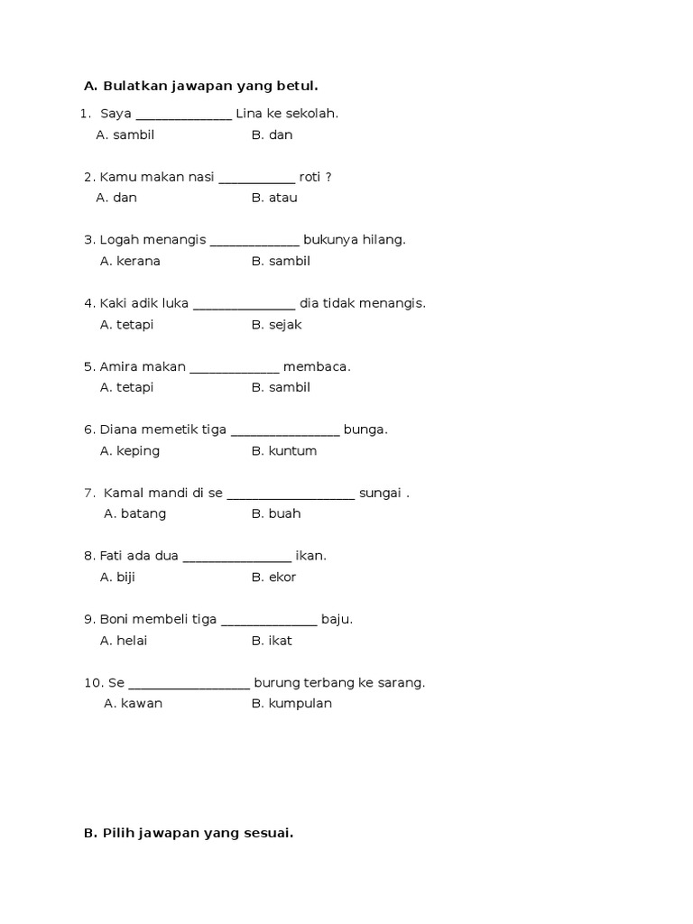 Ujian Akhir Tahun KSSR Tahun 1 Bahasa Melayu Penulisan