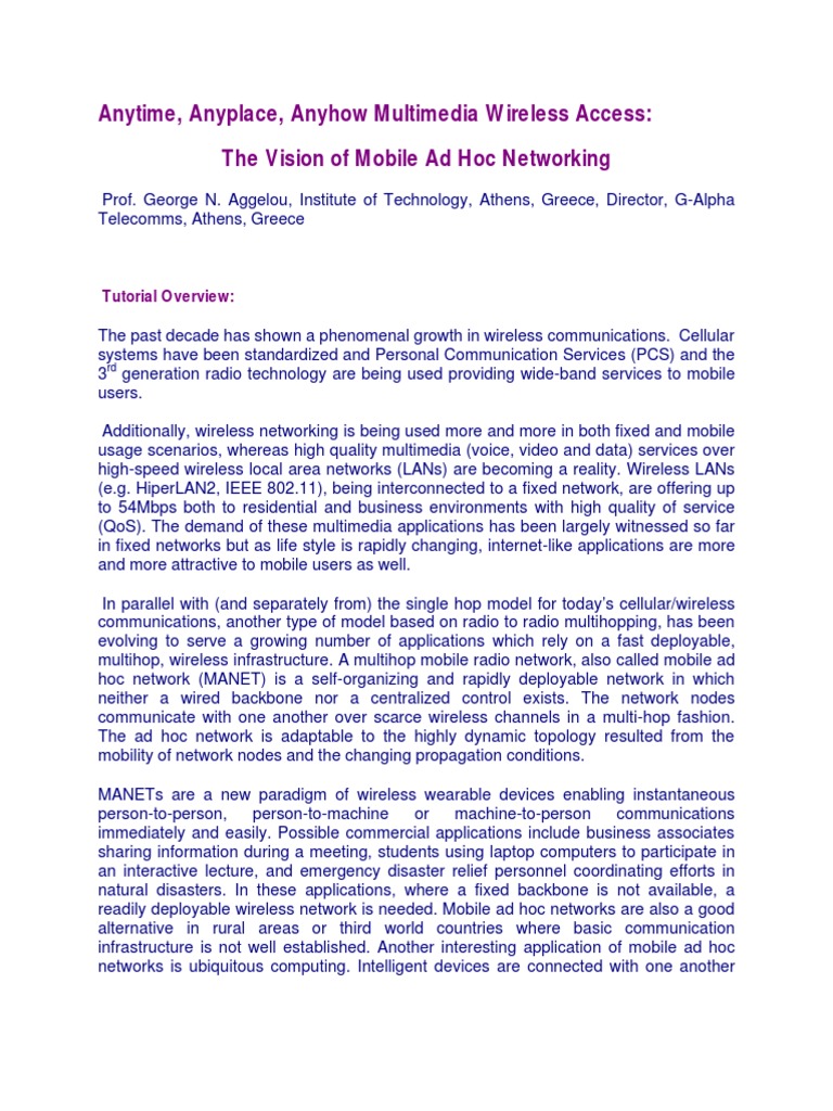 Mobile Ad Hoc Networking Overview | PDF | Wireless Ad Hoc Network ...