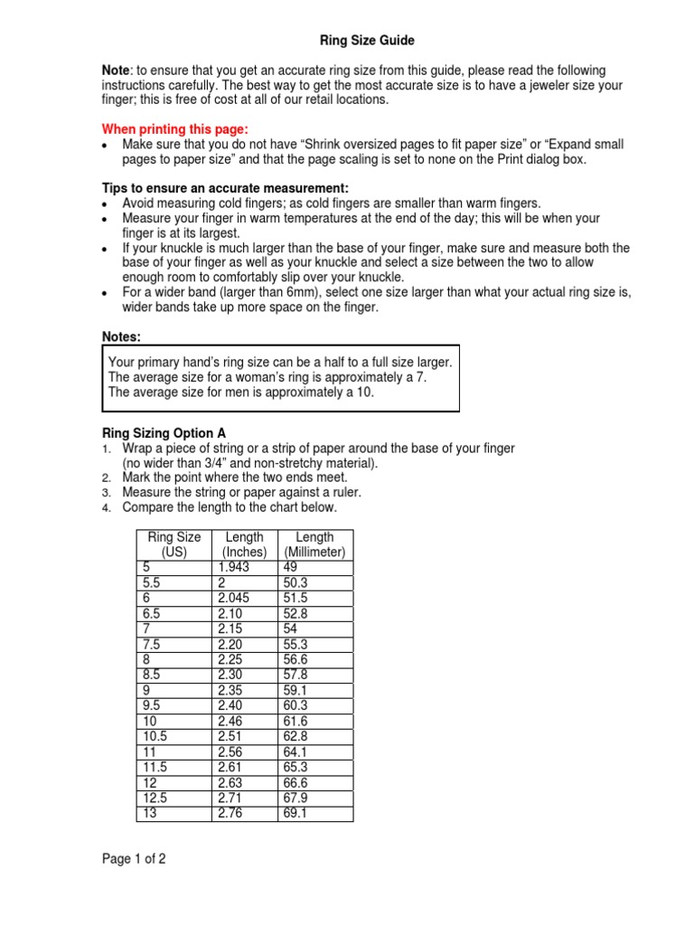 Accurate Ring Size Measurement Guide | PDF
