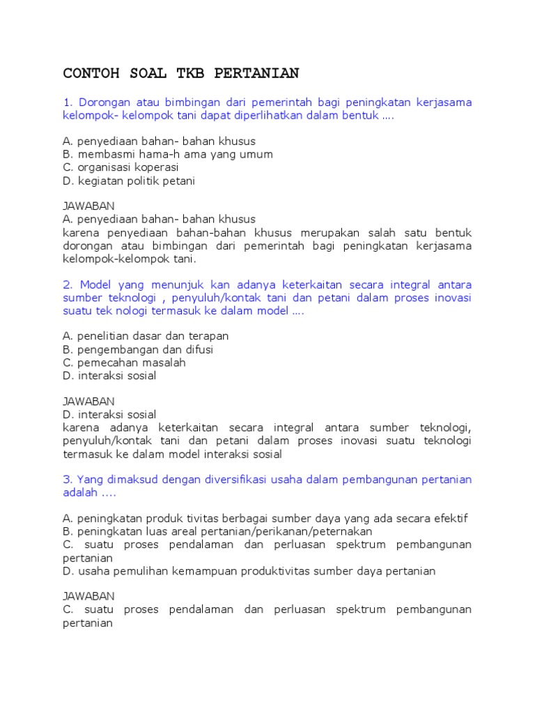 Contoh Soal Tkb Pertanian