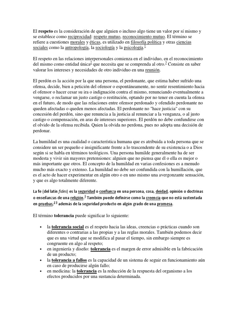 El Respeto Es La Consideración de Que Alguien o Incluso Algo Tiene Un ...