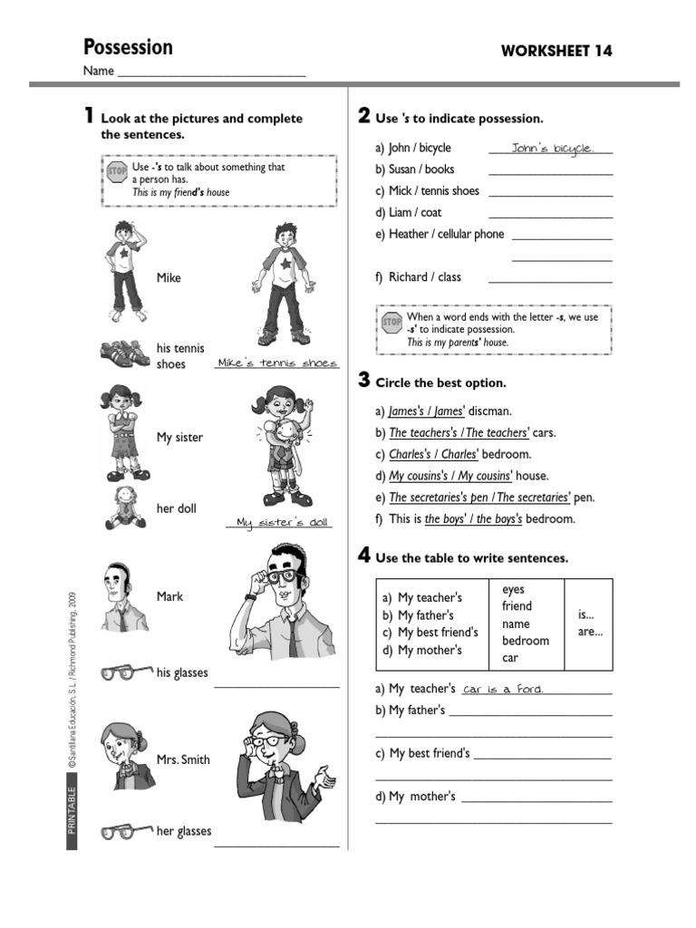 Possession Look at The Pictures and Complete The Sentences. Use 'S To
