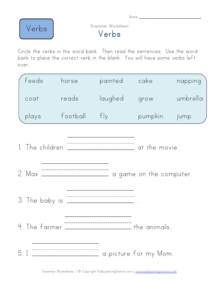 first grade verb worksheet blanks2 linguistic typology