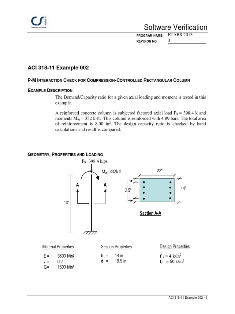 Software Verification: ACI 318-11 Example 002 | PDF | Column | Applied ...