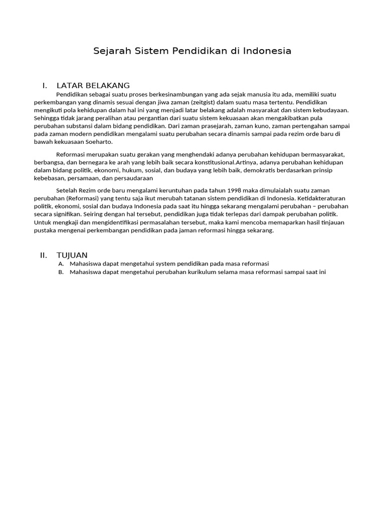 Makalah Sistem Pendidikan Jaman Reformasi Di Indonesia