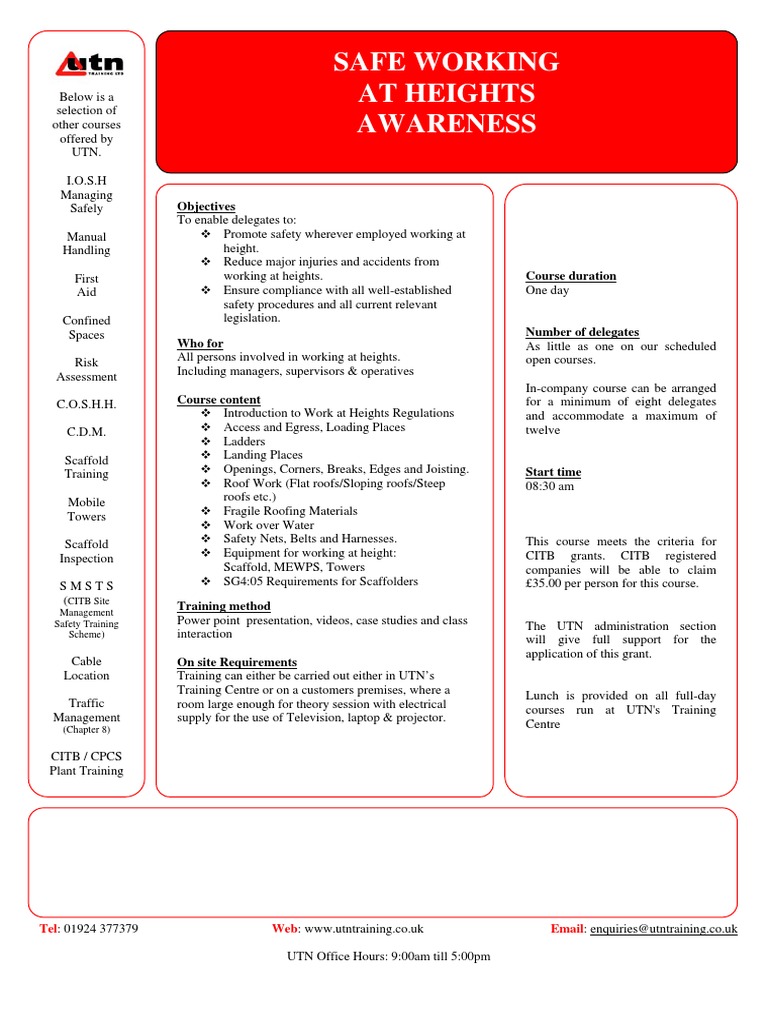 UTN Working at Heights Training Course | PDF