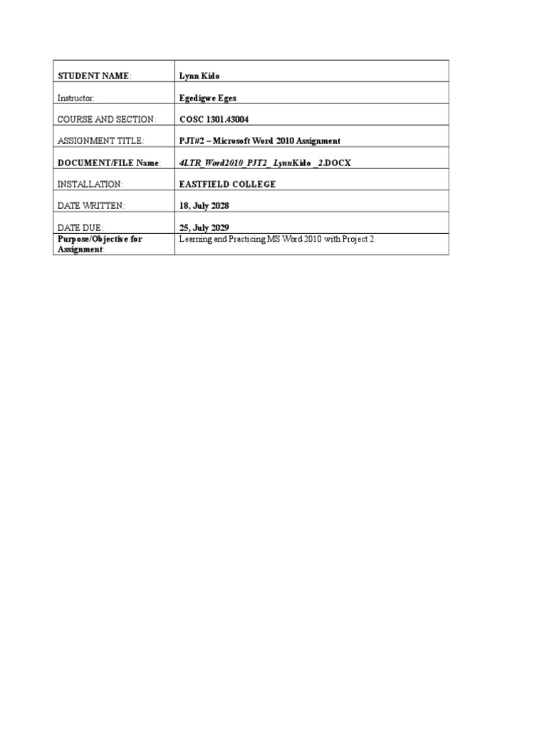 Instructor: Course and Section: Assignment Title | PDF | Career & Growth