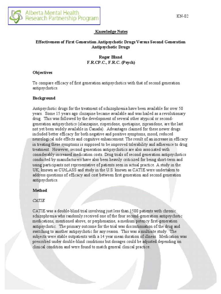 First vs. Second Gen Antipsychotics | PDF | Atypical Antipsychotic ...
