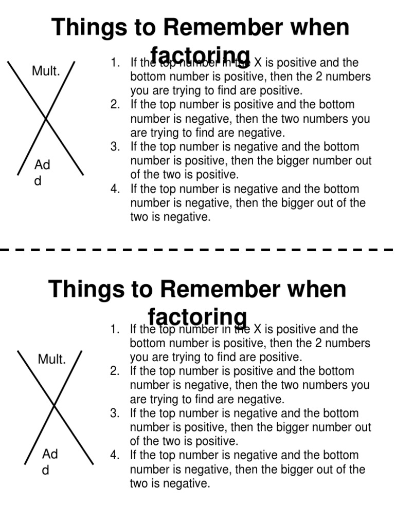 Factoring Tips: Positive and Negative Numbers | PDF