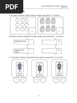 Soalan Ujian Matematik Kertas 1 Kssr Tahun 1 Pdf