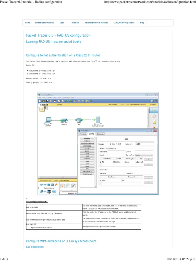 RADIUS Configuration in Packet Tracer | PDF
