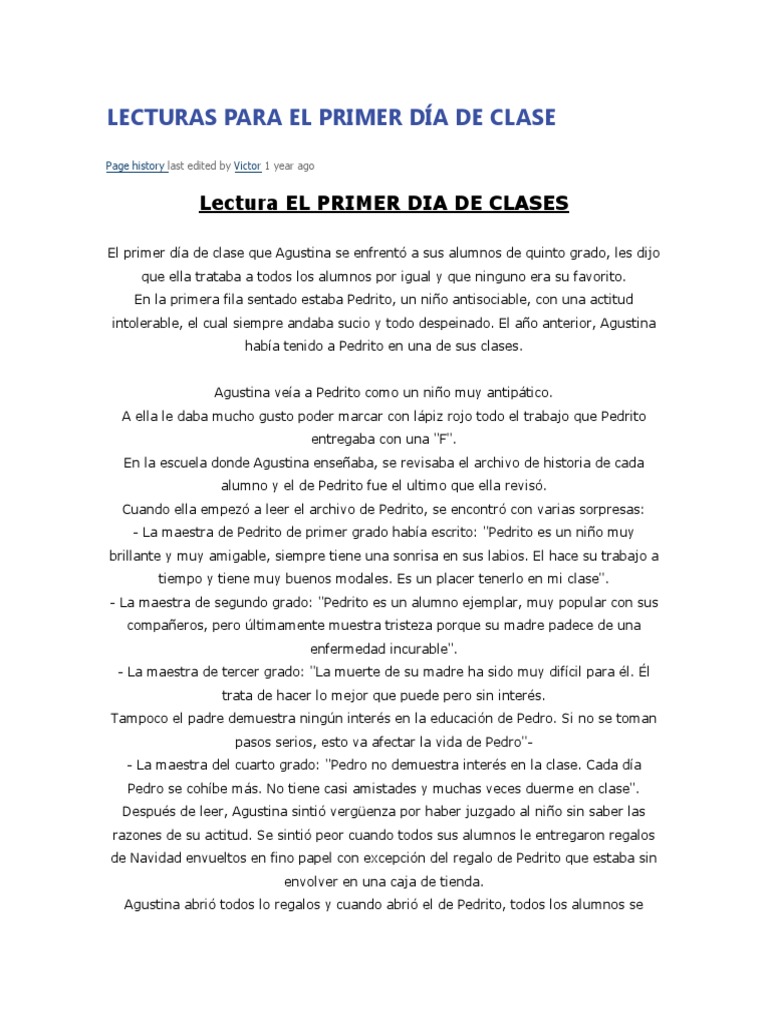 Lecturas para el Primer Día de Clases | PDF | Escuelas | Estudiantes