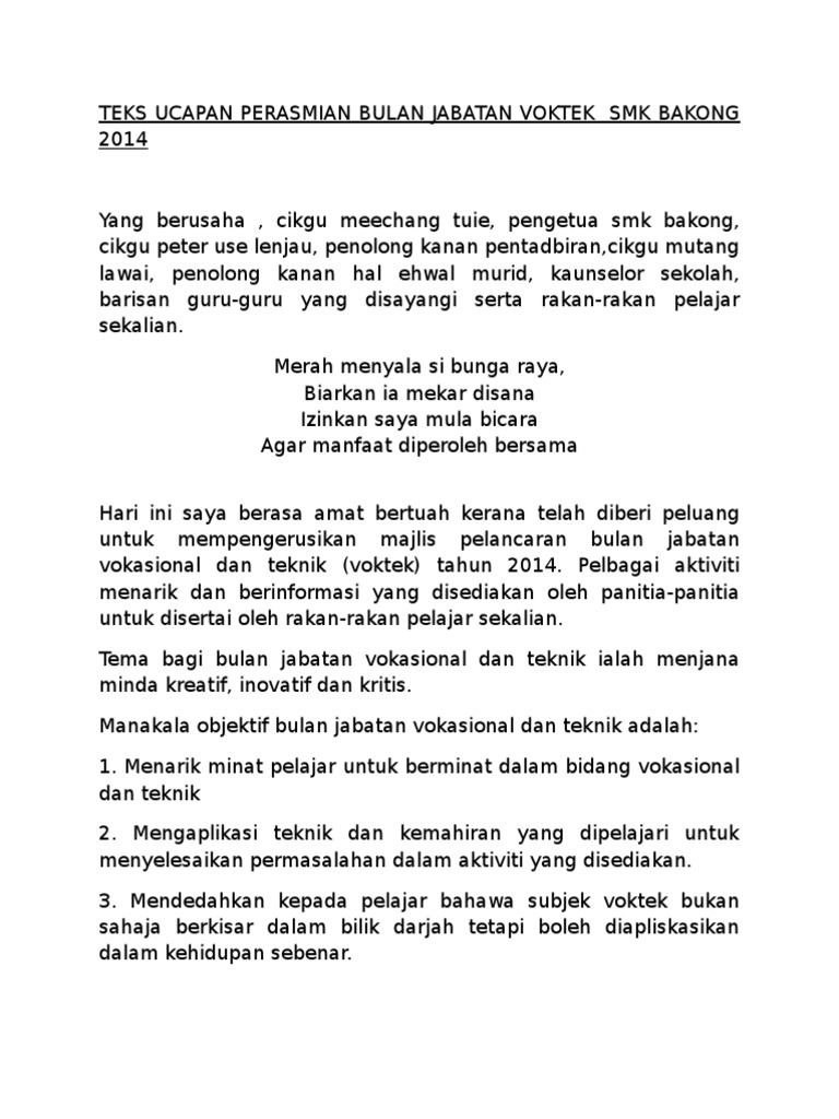 Teks Ucapan Voktek | PDF