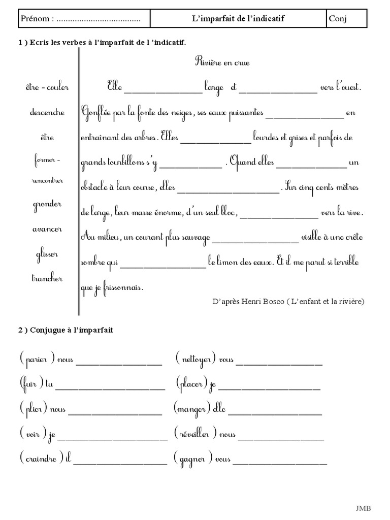 Plier A L Imparfait De L Indicatif Imparfait Exo A4 | PDF
