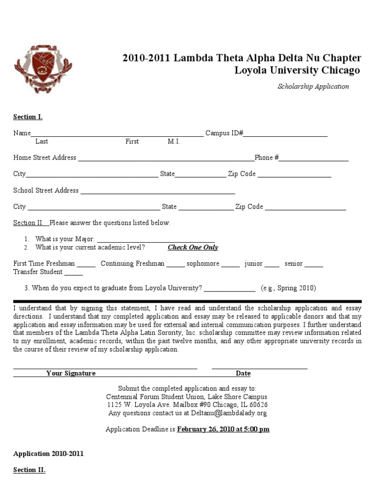Lambda Theta Alpha Scholarship Application | PDF