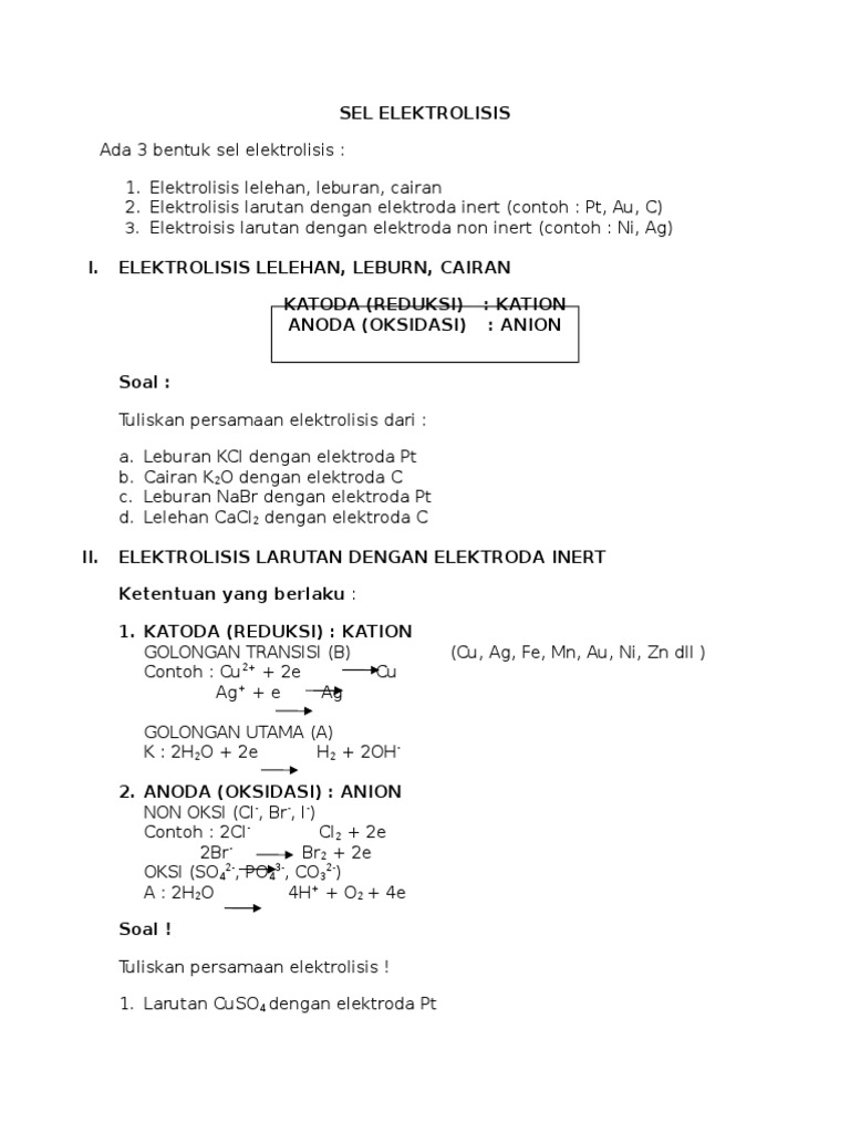 Sel Elektrolisis | PDF | Teknologi & Rekayasa