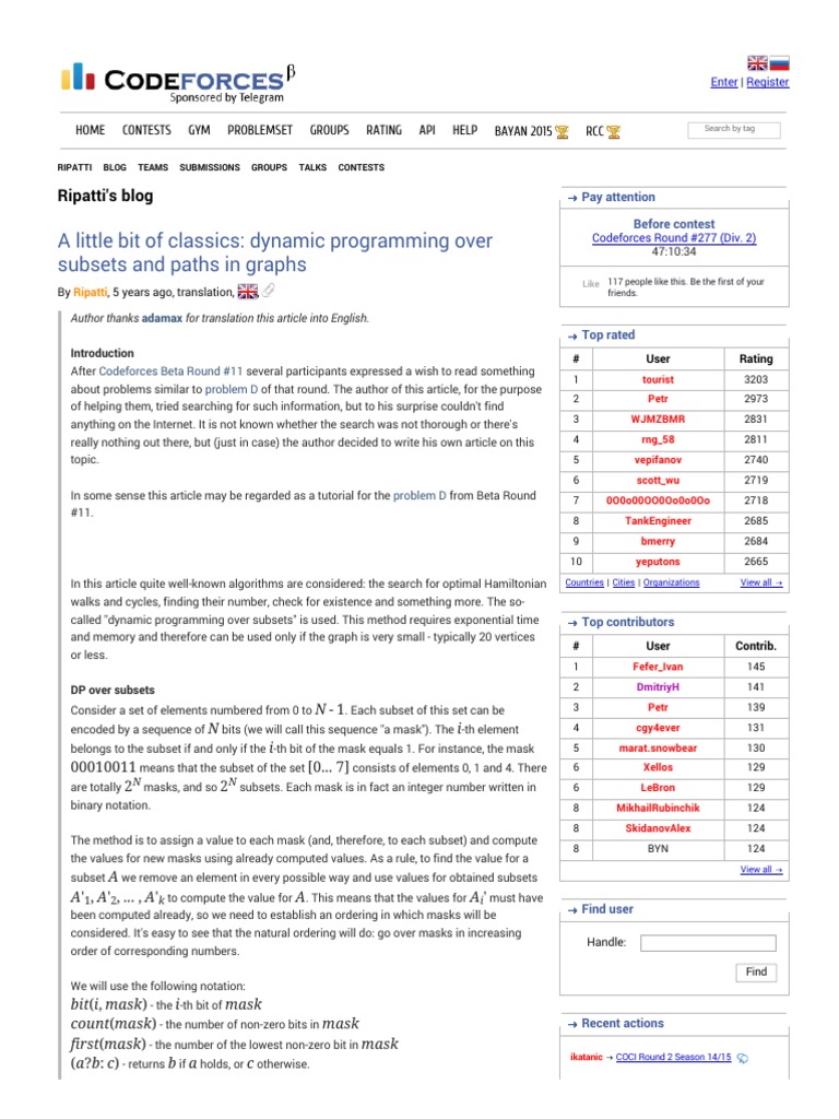 A Little Bit of Classics - Dynamic Programming Over Subsets and Paths ...