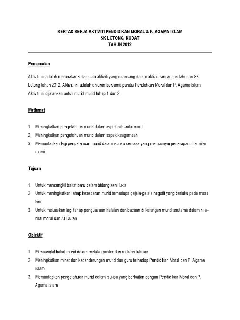 Kertas Kerja Aktiviti Pendidikan Moral Pdf