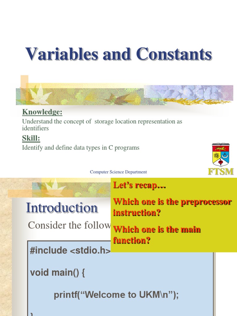 Slide 04 - Variables and Constants | PDF | C (Programming Language ...