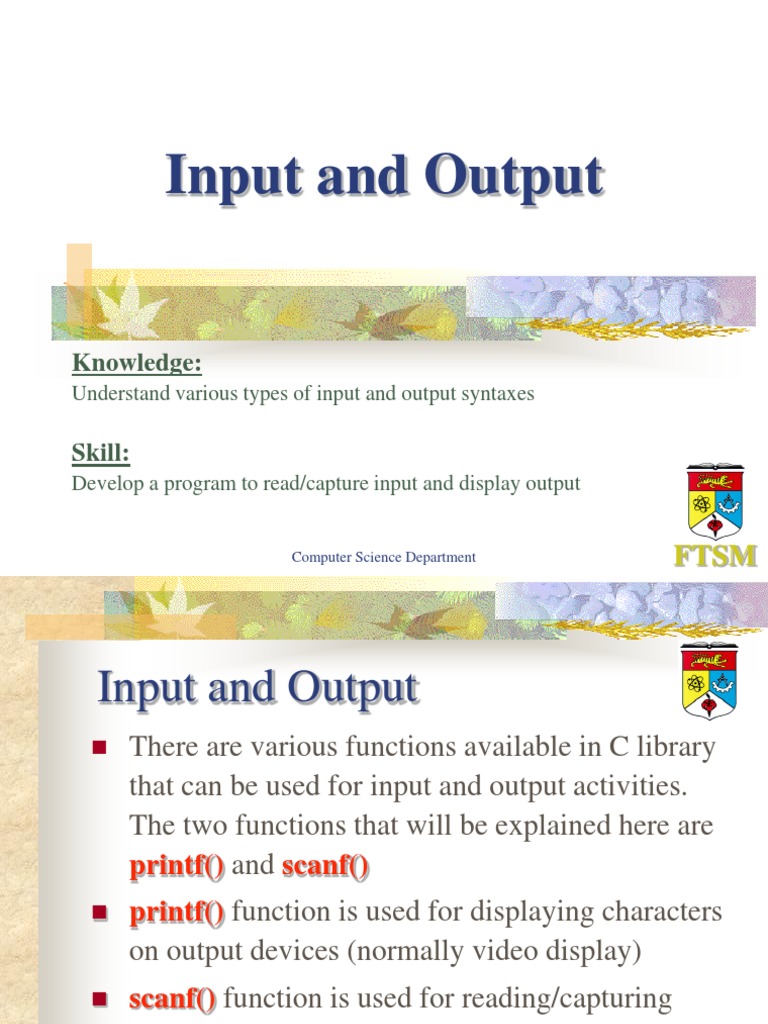 Slide 05 - Input and Output | PDF | C (Programming Language) | Input/Output