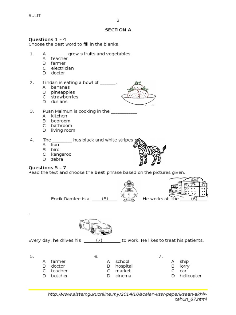 Latihan English Tahun 3