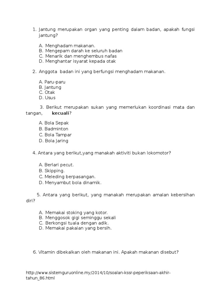 Kertas Ujian Pendidikan Kesihatan Tahun 3 KSSR  PDF