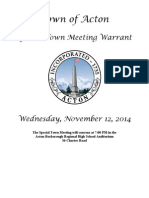 Acton Special Town Meeting Warrant Nov. 12, 2014